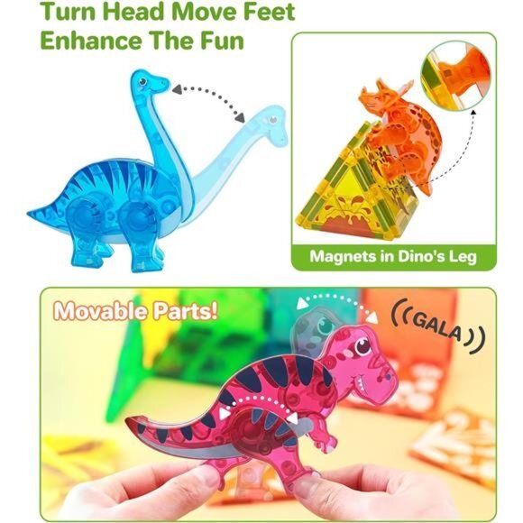 Magnetic Tiles Dinosaurs Magnet Building Blocks Toys for Kids Ages 3-5 4-8 8-12 - Picture 2 of 7